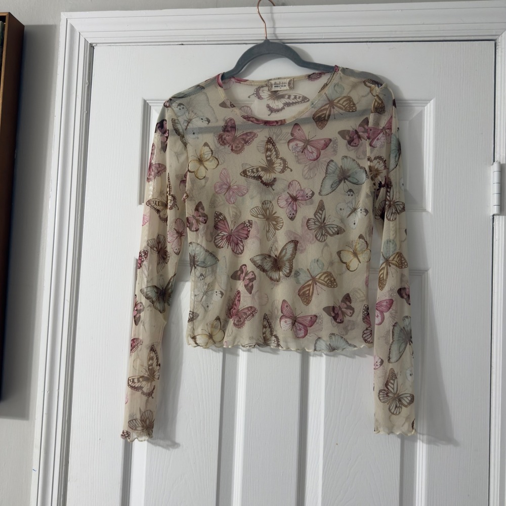 Altard State Butterfly Mesh Top M Sheer Long Sleeve Y2K Fairycore